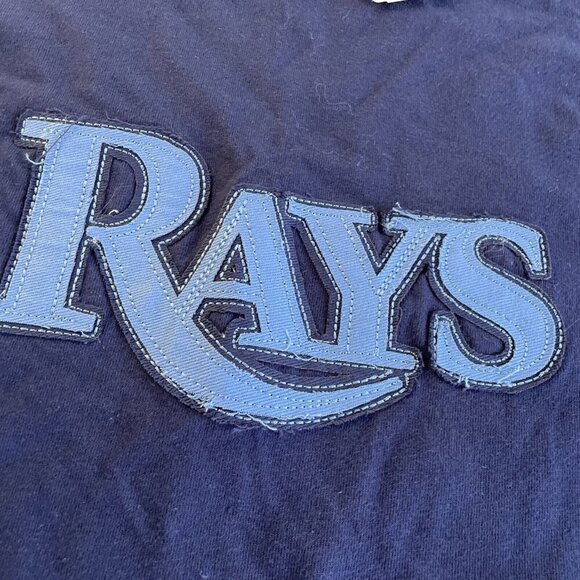 Rare Vintage Majestic Tampa Bay Rays MLB Two-Toned Embroidered T-Shirt XL (U7) - Picture 3 of 9